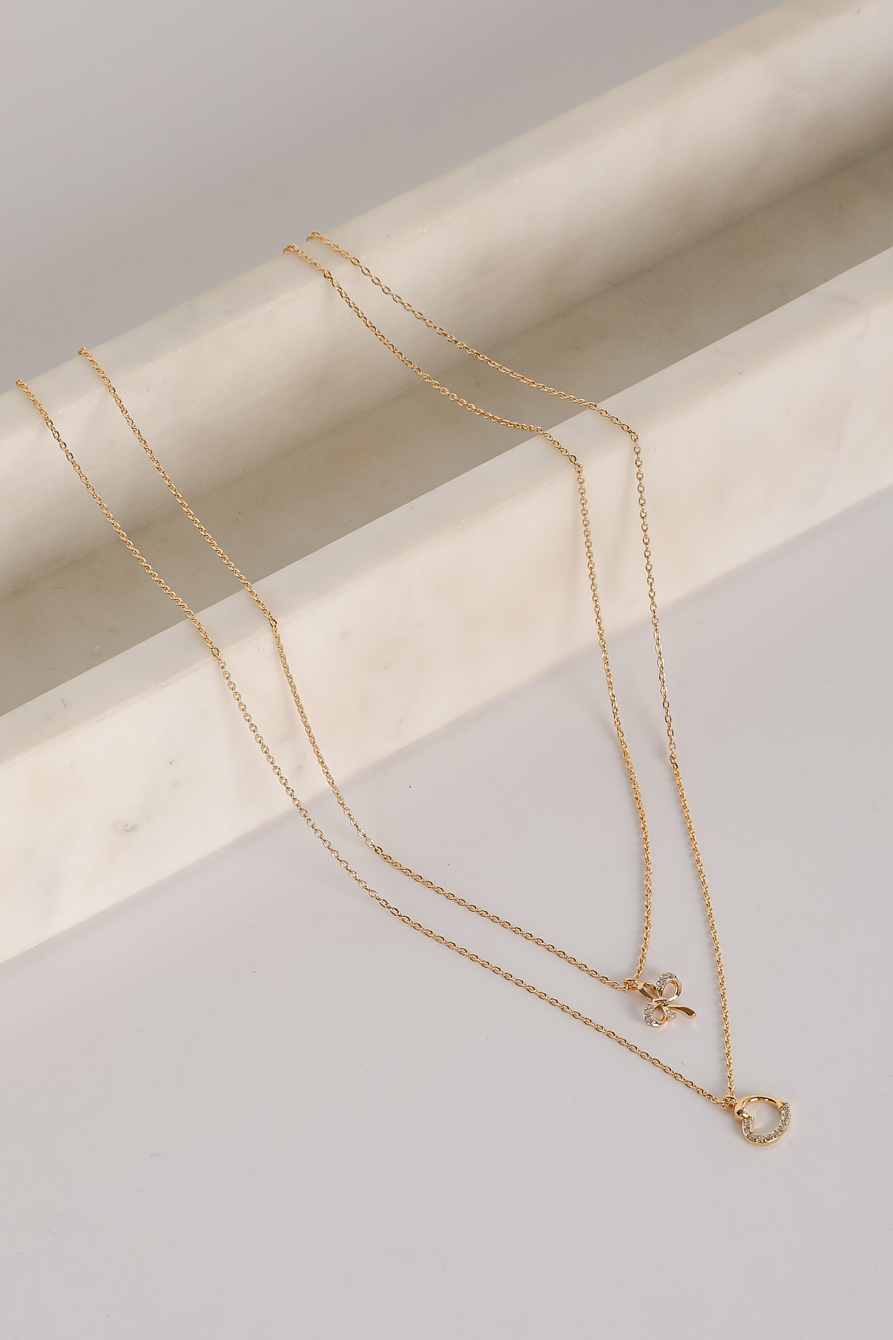Monica Gold Heart Charm Layered Necklace