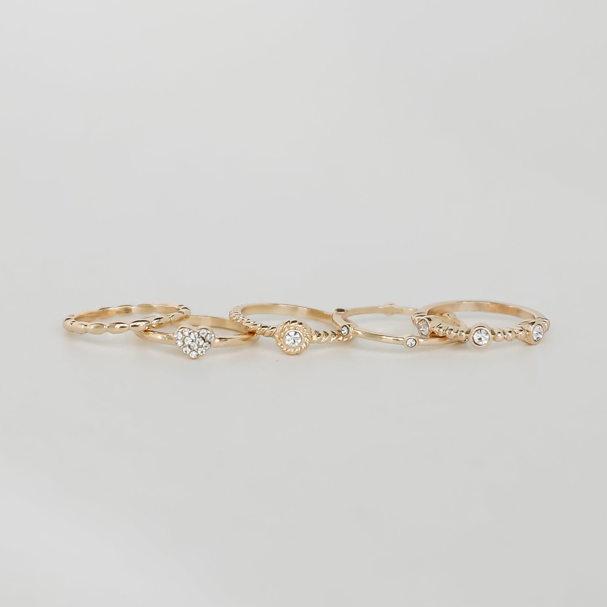 Ariana Gold Rhinestone Heart Ring Set